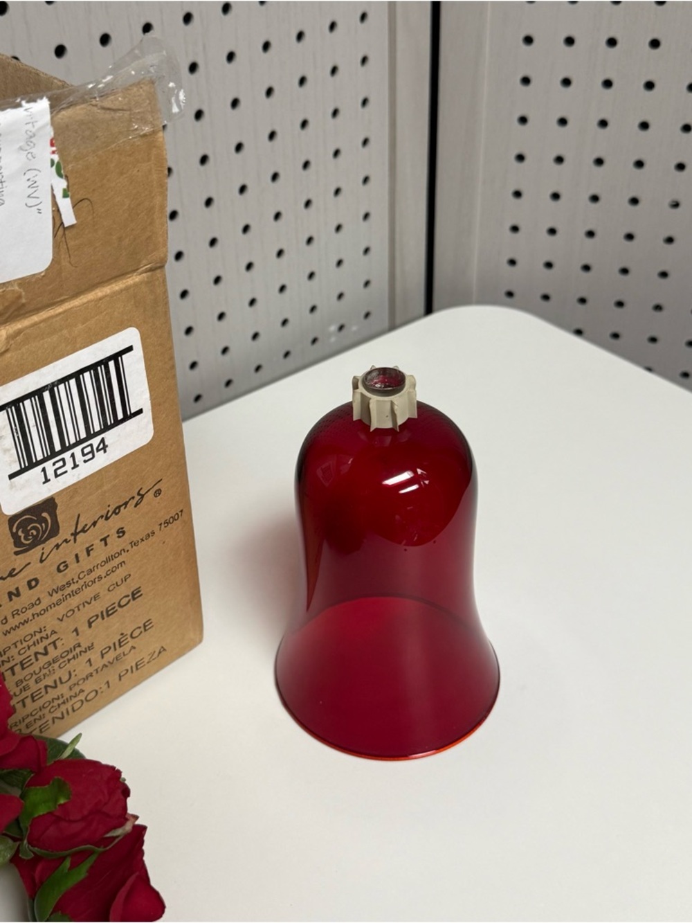 Home Interiors Ruby Red Glass Votive Peg Candle Holder Cup